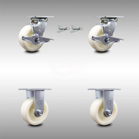 Service Caster 5 Inch Stainless Steel Nylon Caster Set with 2 Brakes/Swivel Lock 2 Rigid SCC SCC-SS30S520-NYR-TLB-BSL-2-R-2